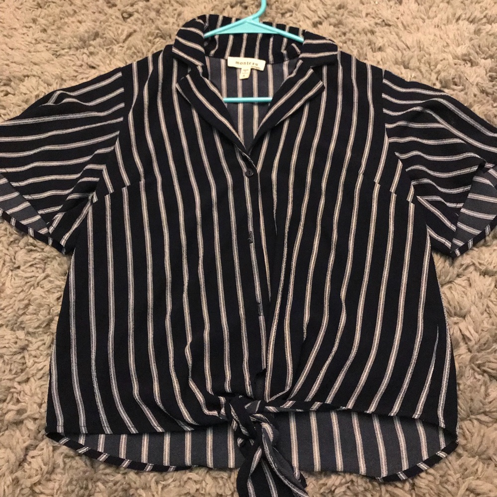 Navy striped button up
