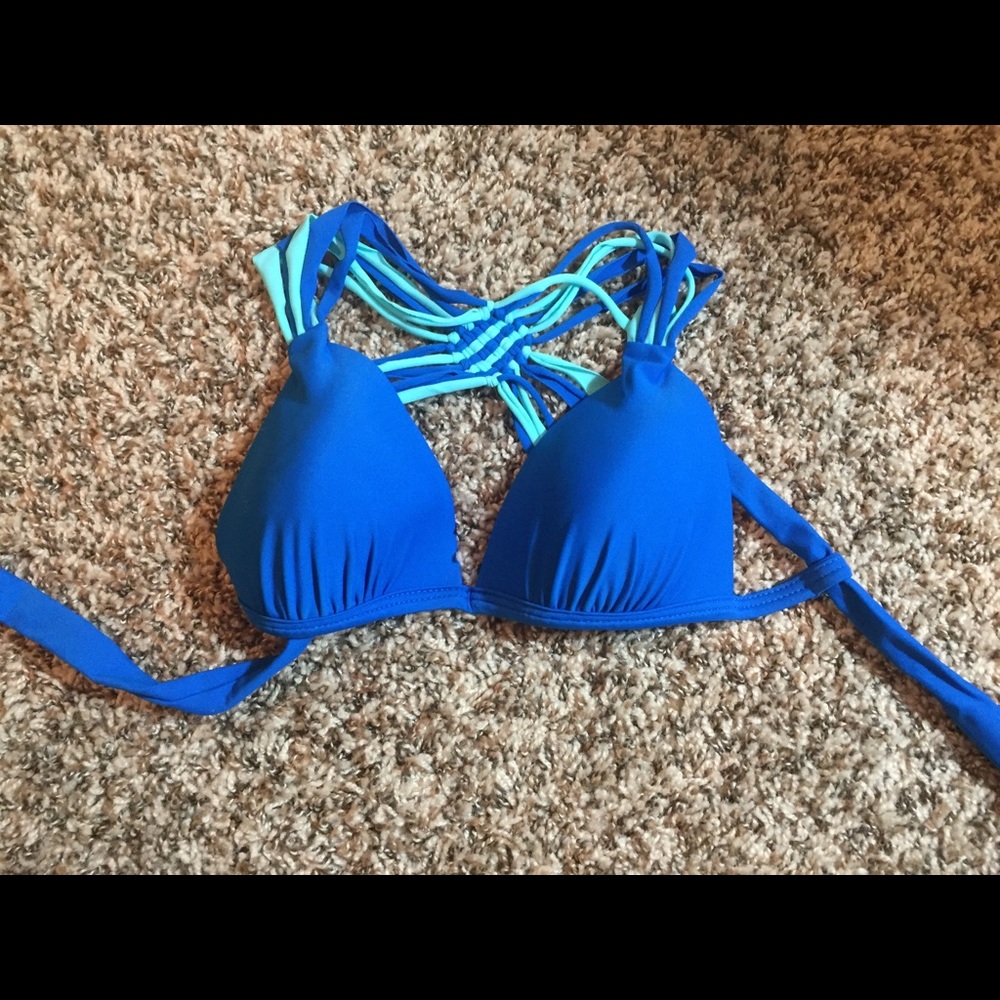 Blue crisscross bikini top