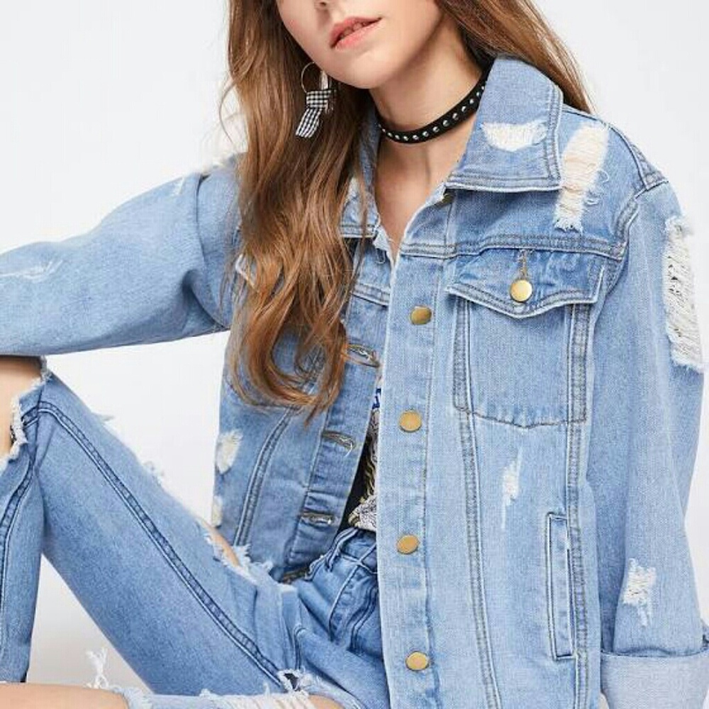 Ripped over sized jean jaket