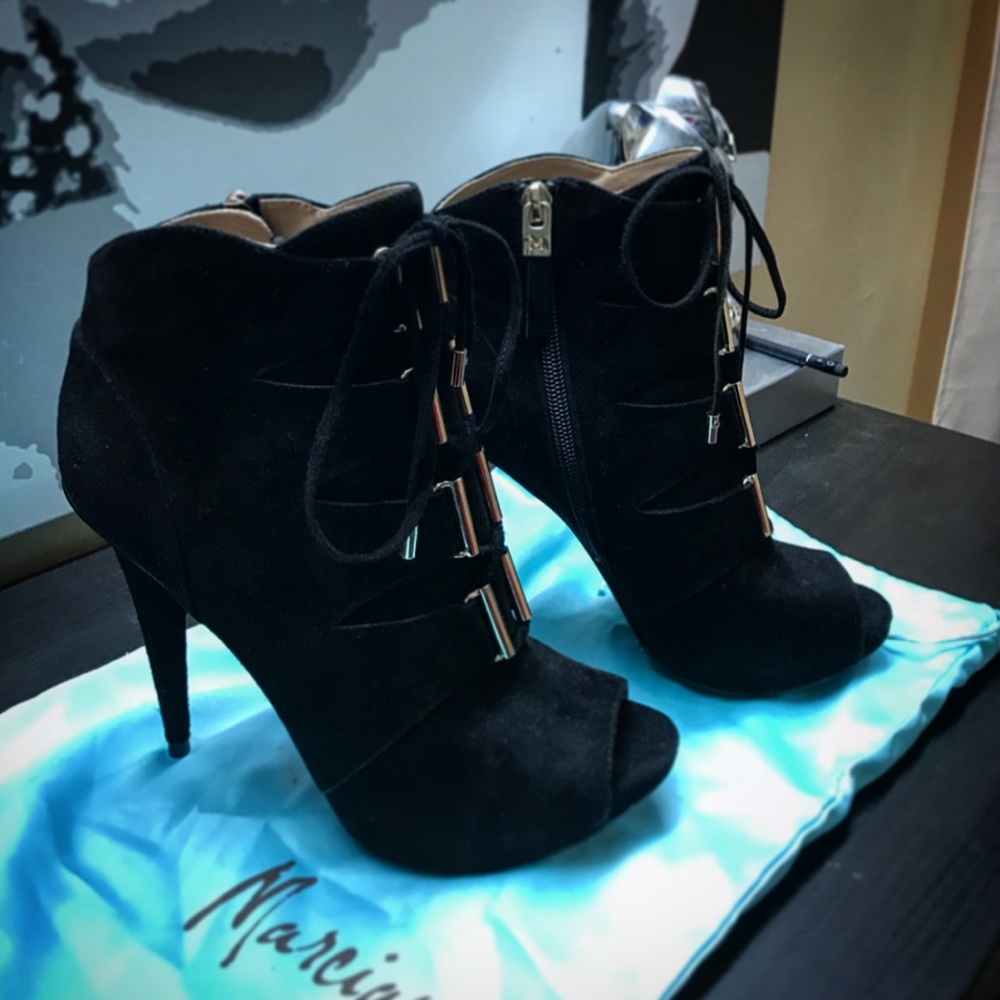 Marciano black peep toe lace suede boots  size 6.5