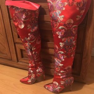 High Knee, Red Asian Texture Boots.