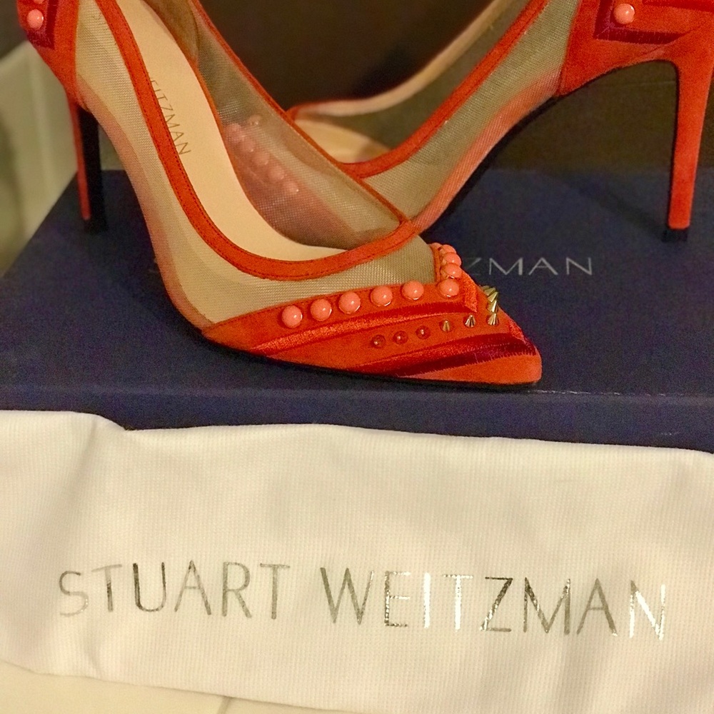 Stuart Weitzman Meshwork Pimento Suede Pumps