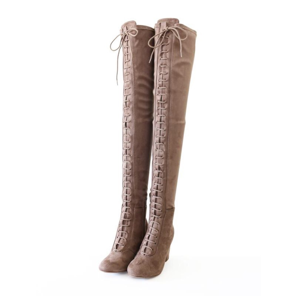 miso-taupe stretch Micro suede over knee boots - Picture 3 of 7