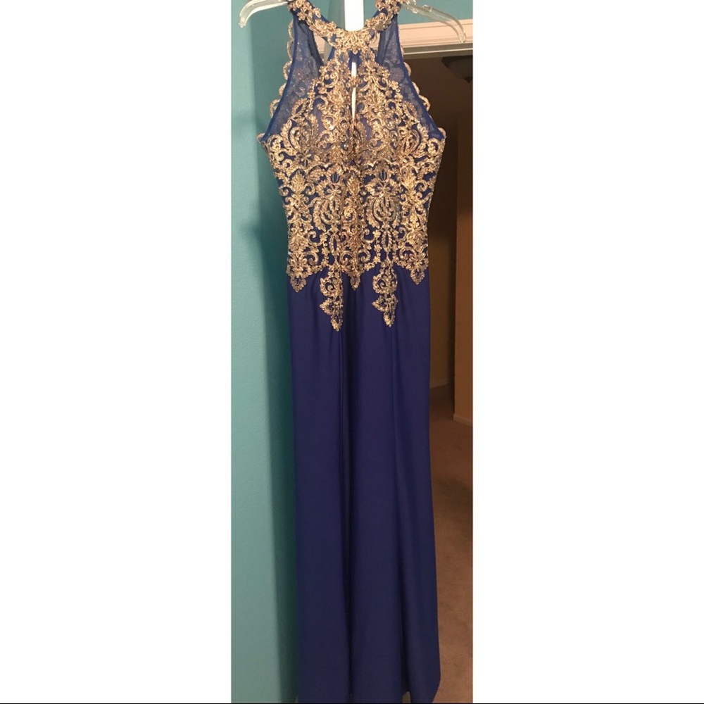 Royal blue long lace dress - Picture 2 of 5