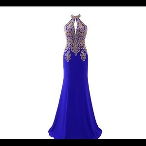 Royal blue long lace dress