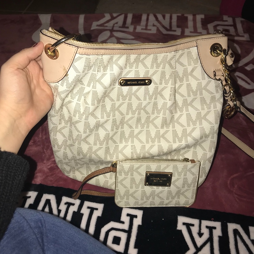 AUTHENTIC White MK crossbody & matching wallet.