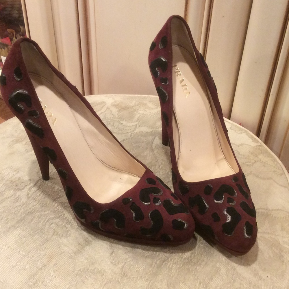 Prada dark burgundy platform 5" heel Sz 40.5