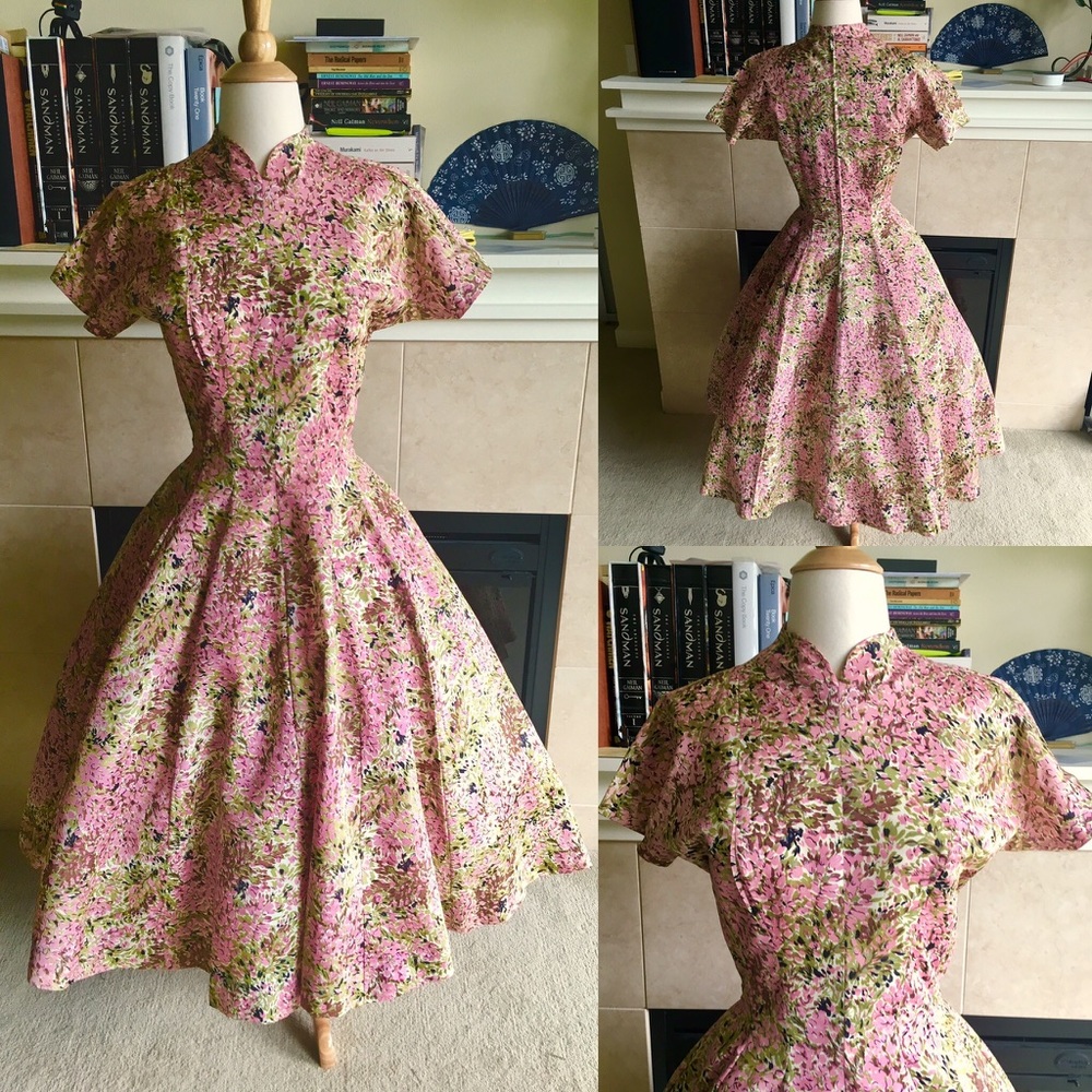 1950s GiGi Young Pink Blossoms Silk Party Dress