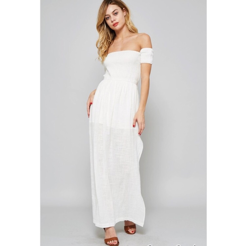 White Crinkled Maxi Dress