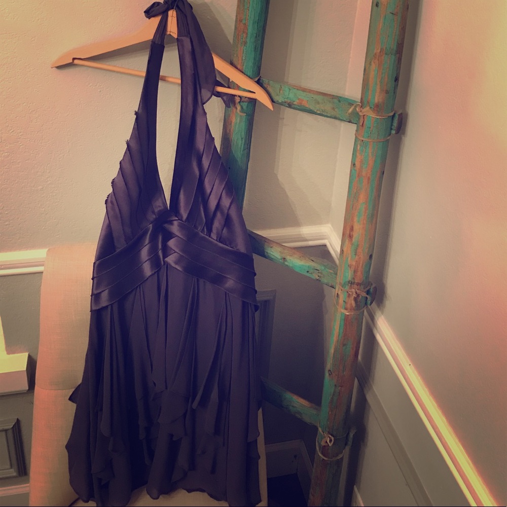 BCBG Woven Satin Dress in Mulberry/Dark Purple