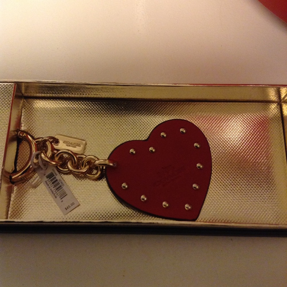 Coach Leather Red Heart keychain NWT