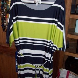 Green White Blue Striped Dress