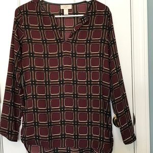 Loft Plaid Long Sleeve Blouse