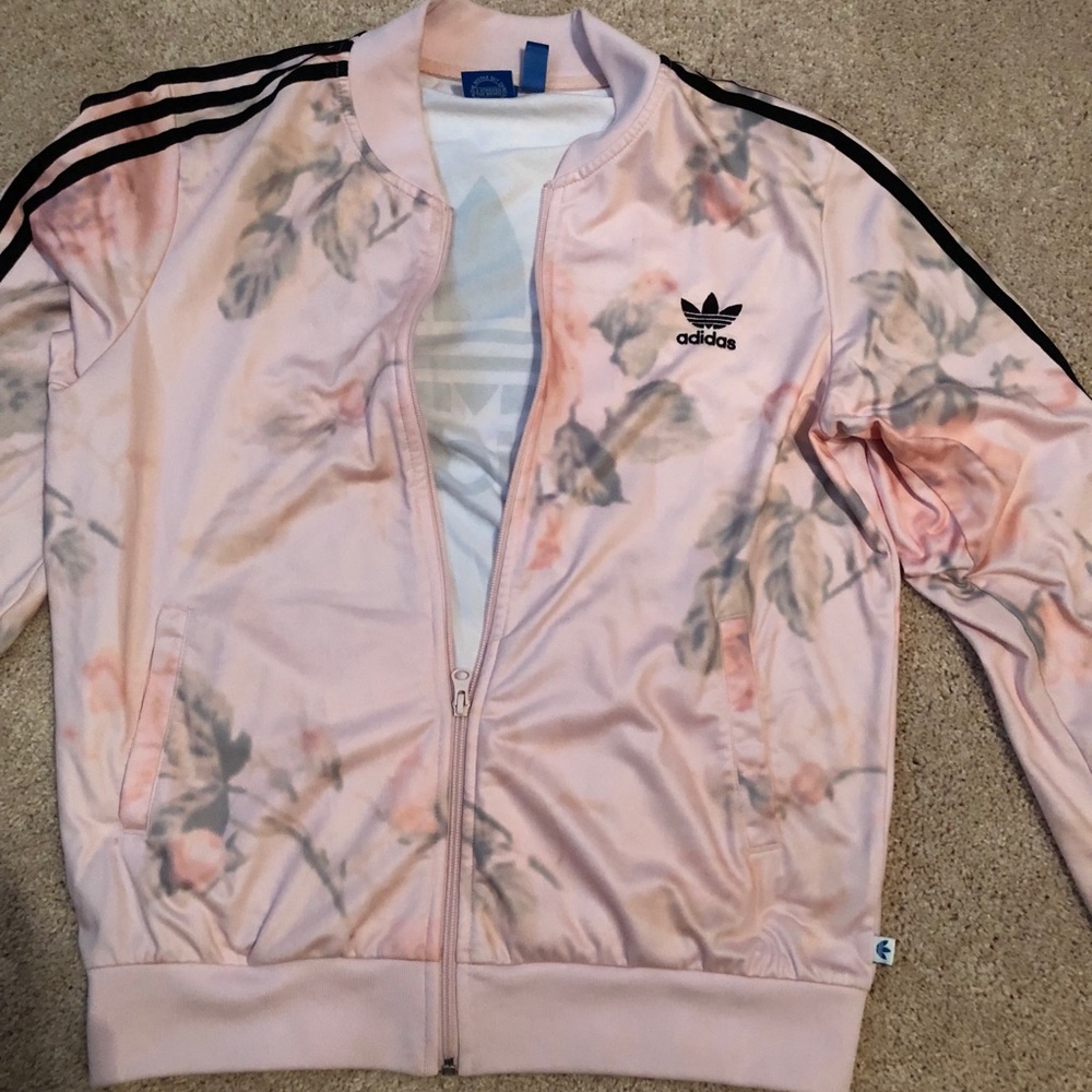 Adidas pink floral track jacket