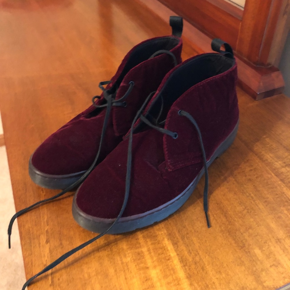 Doc Martens red velvet short boots size 9