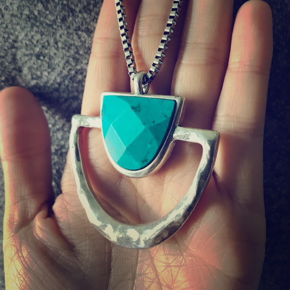 Silver Chain with Turquoise Pendant Necklace