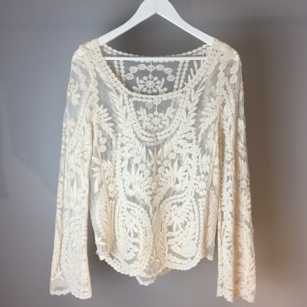 Sheer Detailed Crocheted Blouse