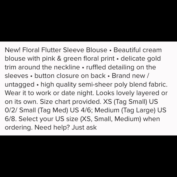 🌺NEW FLORAL FLUTTER SLEEVE BLOUSE, M🌺 - Picture 6 of 6