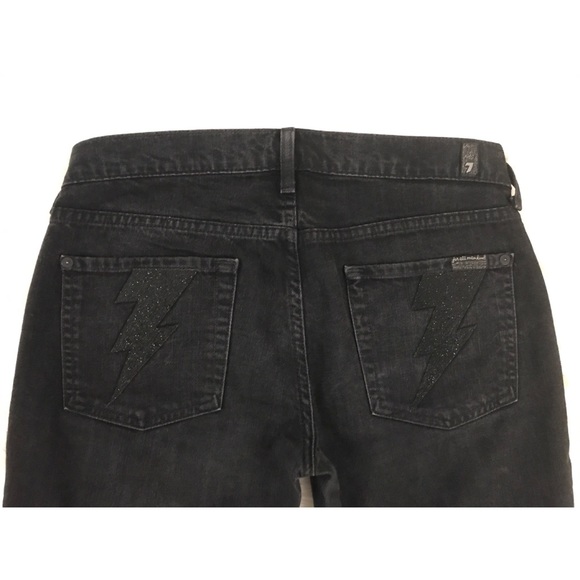 7 For All Mankind RARE Lightning Bolt Black Jeans - Picture 5 of 7