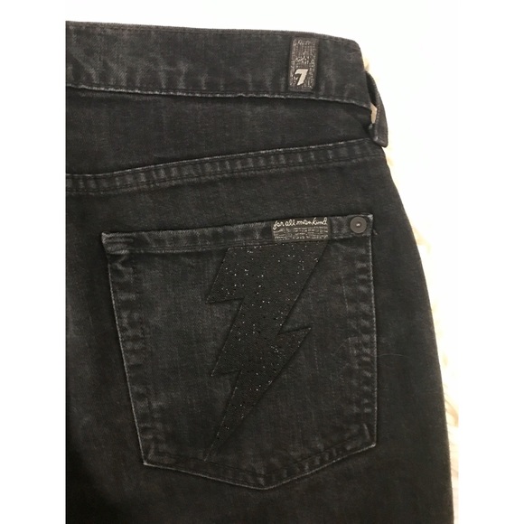 7 For All Mankind RARE Lightning Bolt Black Jeans - Picture 7 of 7