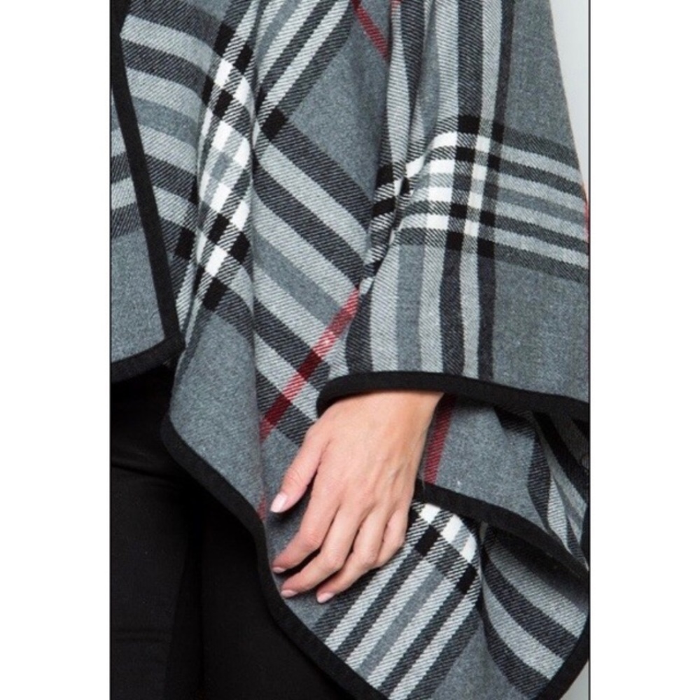 New -Plaid Cape Poncho in gray - new! - Picture 2 of 6