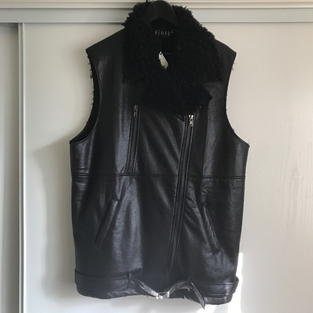 NWT Women’s Rehab Faux Leather and Fur Moto Vest