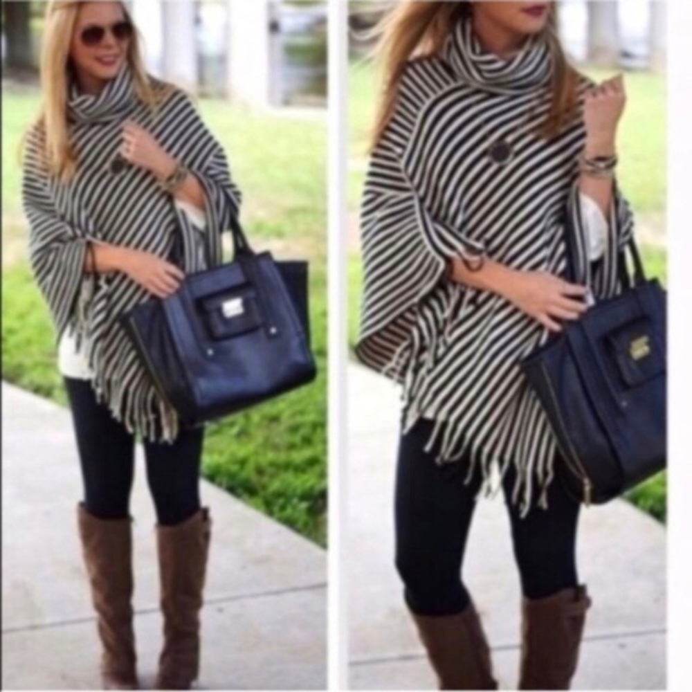 *NEW* Diagonal Striped Poncho w turtleneck - Picture 4 of 4