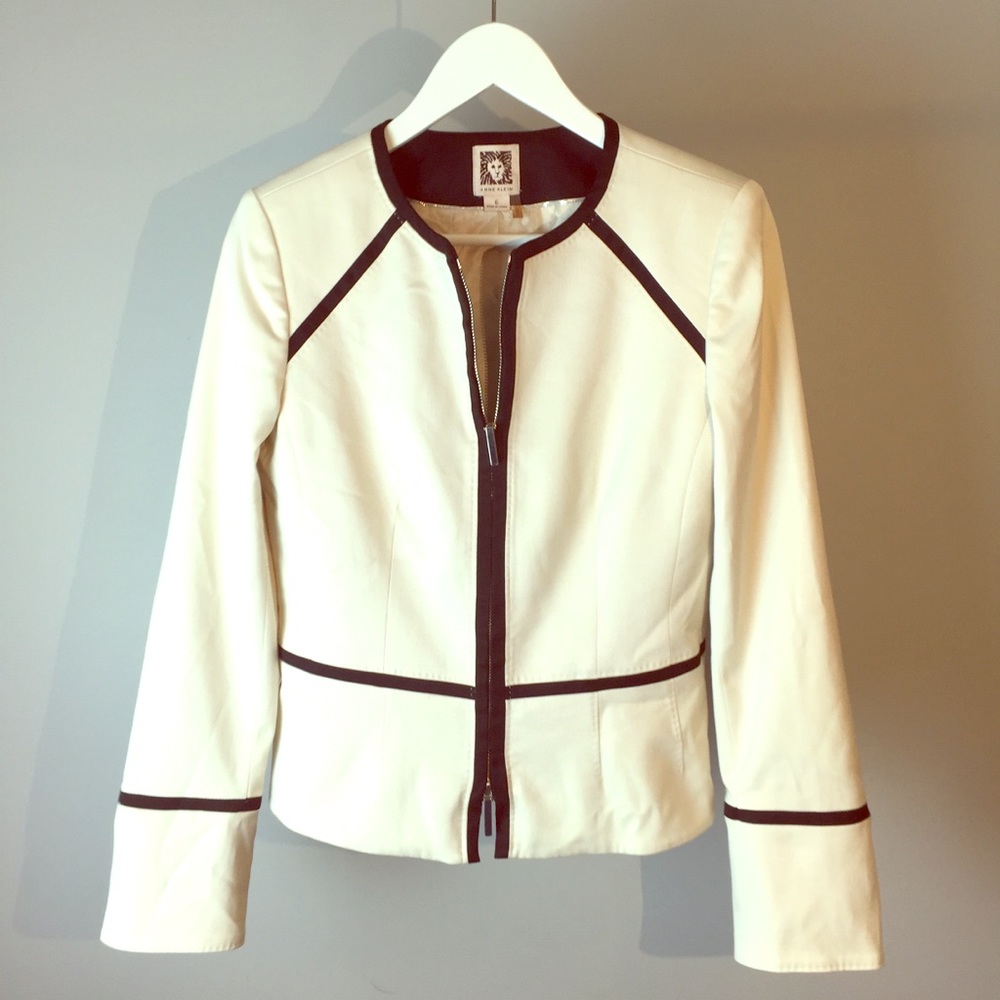 White Anne Klein Zip-Up Dressy Jacket/Blazer