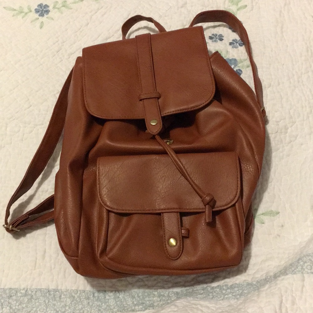 Brown Faux-leather Backpack