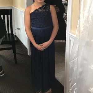 One shoulder navy jr bridesmaid dress