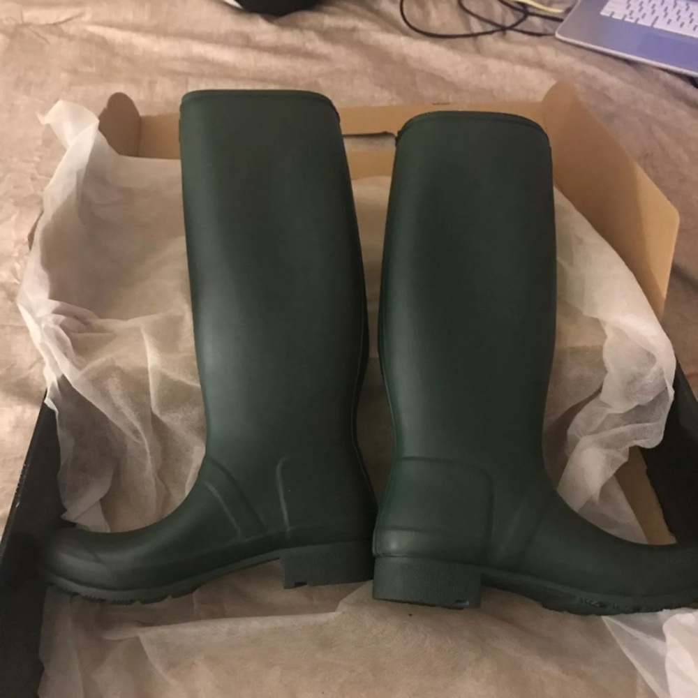 Green hunter rain boots