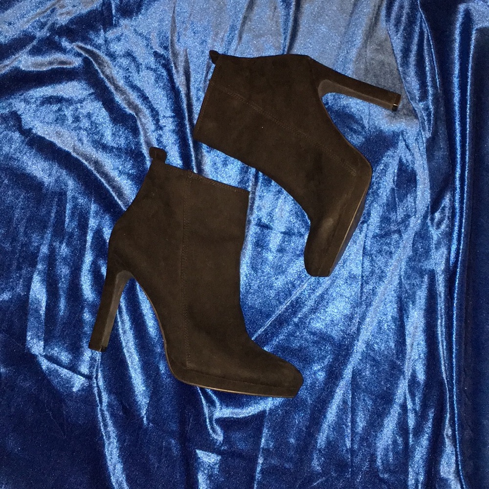 Black Suede Heeled Ankle Booties