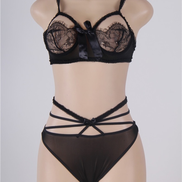 SEXY LACE BRA WITH STRAP TULLE PANTY - Picture 3 of 4