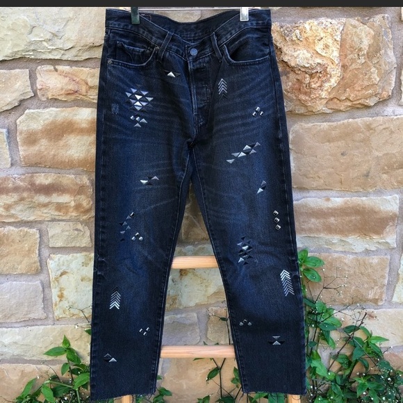 👀ISO👀 Levi’s 501 Black Embellished Jeans Sz 32 - Picture 1 of 3