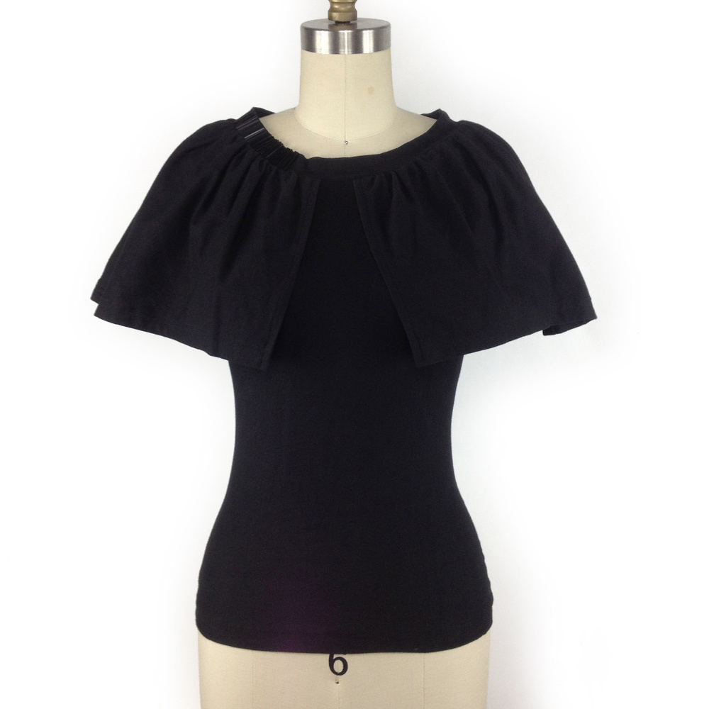 Caped Tee Shirt Boat Neck Beaded Cape Caplet Shrug