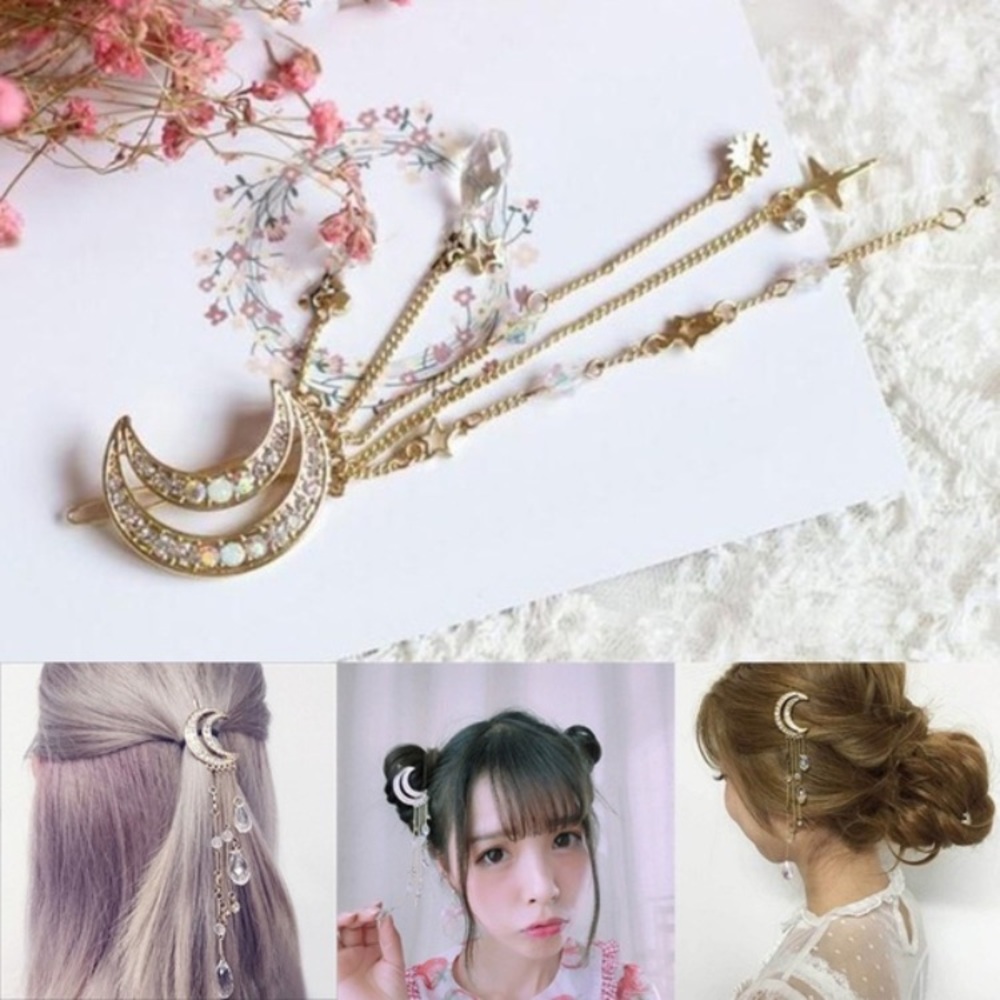 🌟🌙 Beautiful crescent moon star boho celestial tassel clip silver or bronze