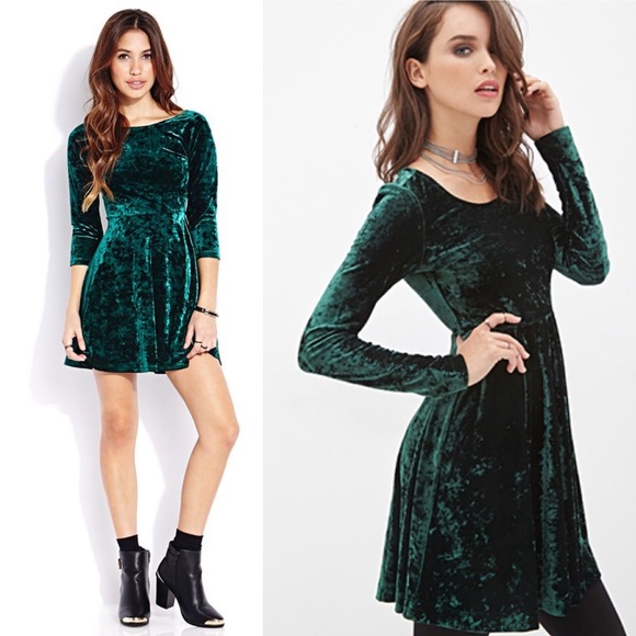 emerald green crushed velvet dress