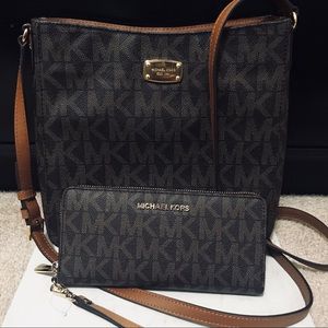 Brand NWT MK Brown Lg Crossbody + Wristlet Bundle