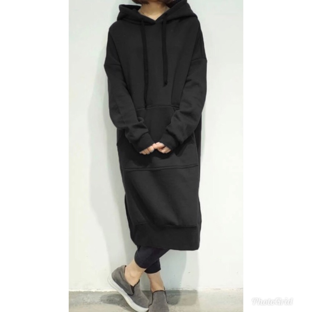Black long warm fleece lined sweater dress
