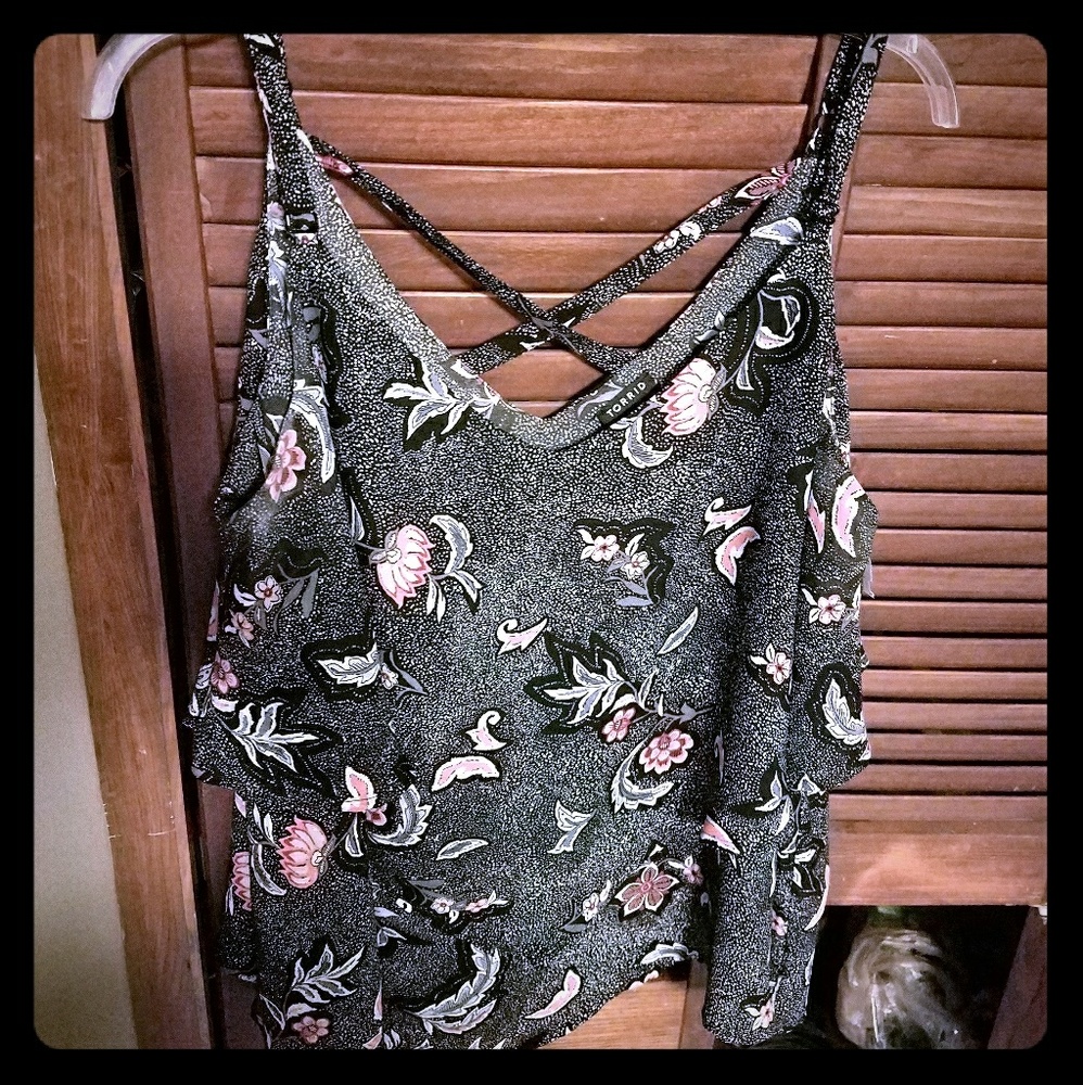Torrid floral  print layered crisscross cami