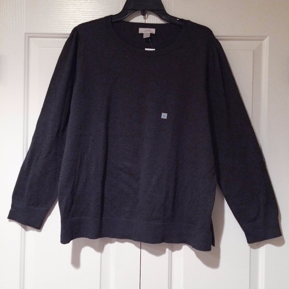 ✨NEW✨ LOFT Ruched Shoulder Dark Gray Sweater