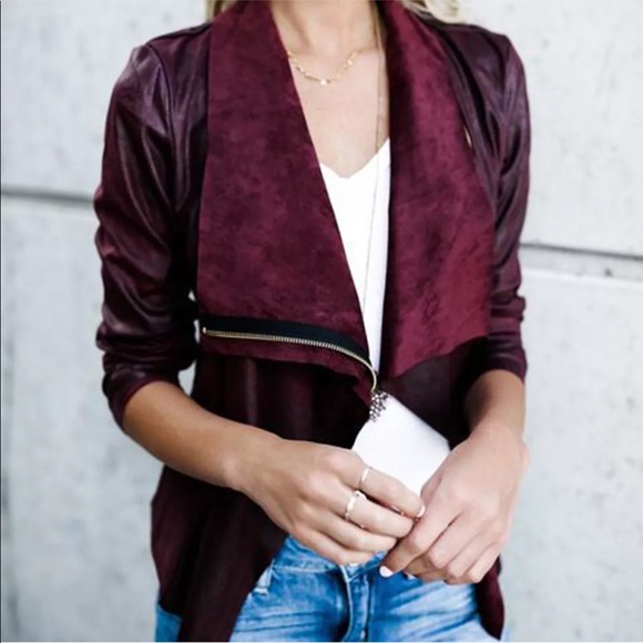 ❤️Suede Waterfall Jacket in Merlot - Picture 2 of 4