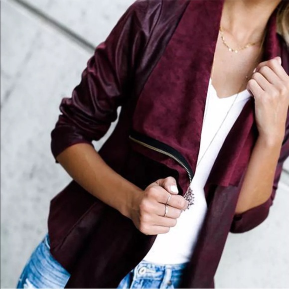 ❤️Suede Waterfall Jacket in Merlot - Picture 3 of 4