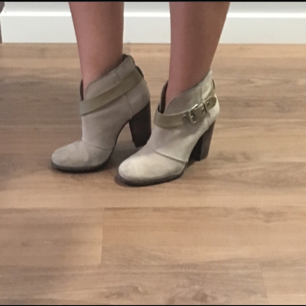 Taupe Jessica Simpson buckle accent booties