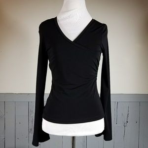 EXPRESS black V-WRAP RUCHED SIDE shirt long bell s