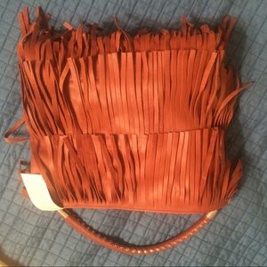 NWT Brown leather fringed purse