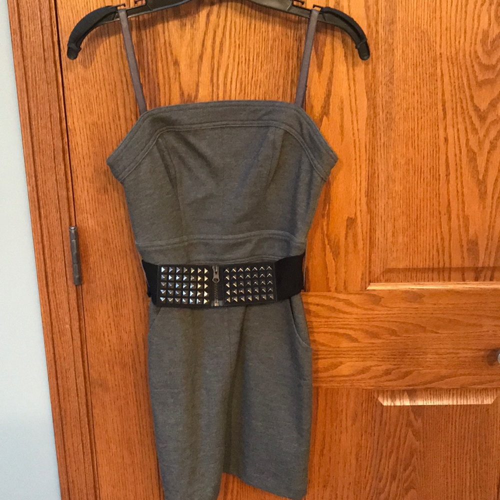GUESS gray pocket dress with studded belt
