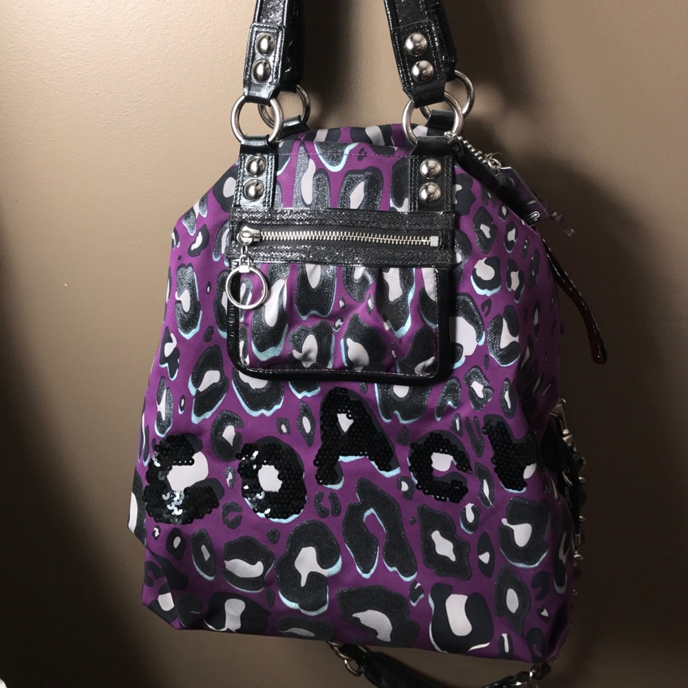 Purple and blue cheetah Coach Purse