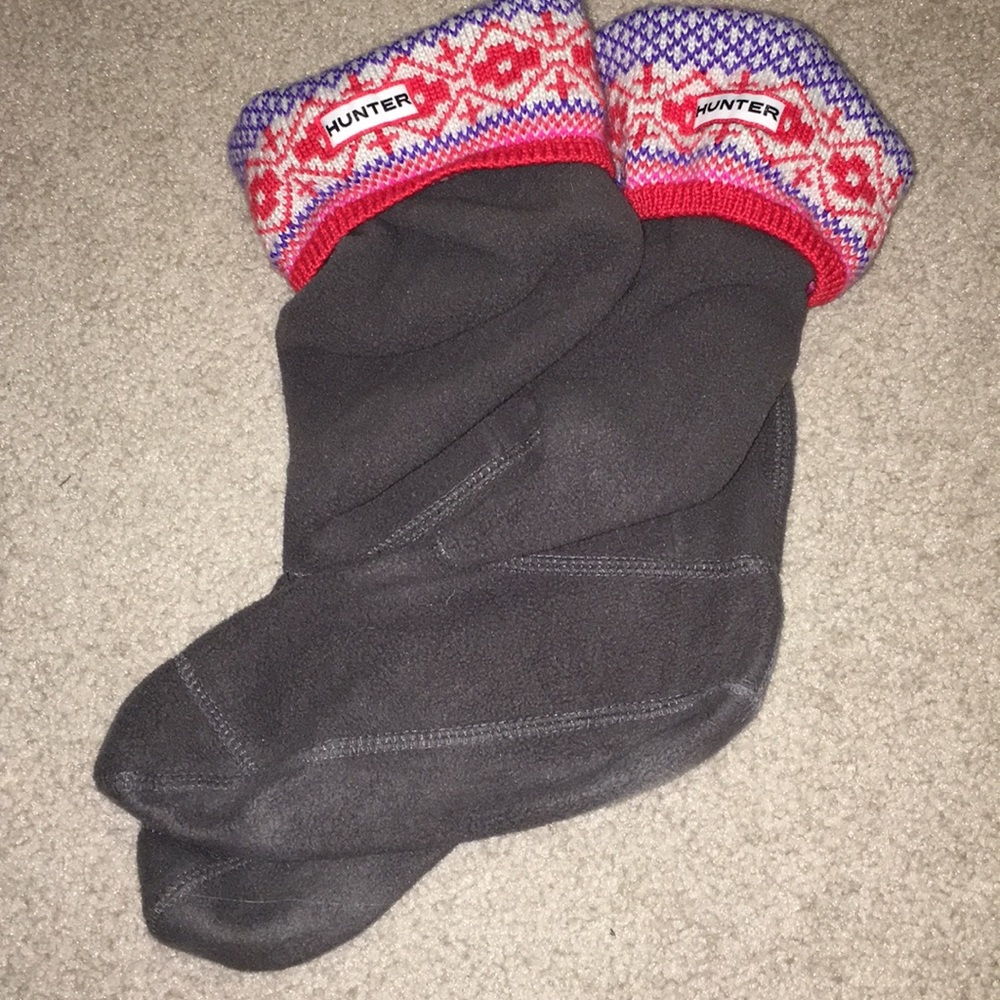 Hunter boot socks with pink red and purple detail