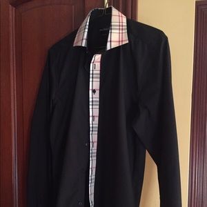 Men’s slim shirt with plaid trim